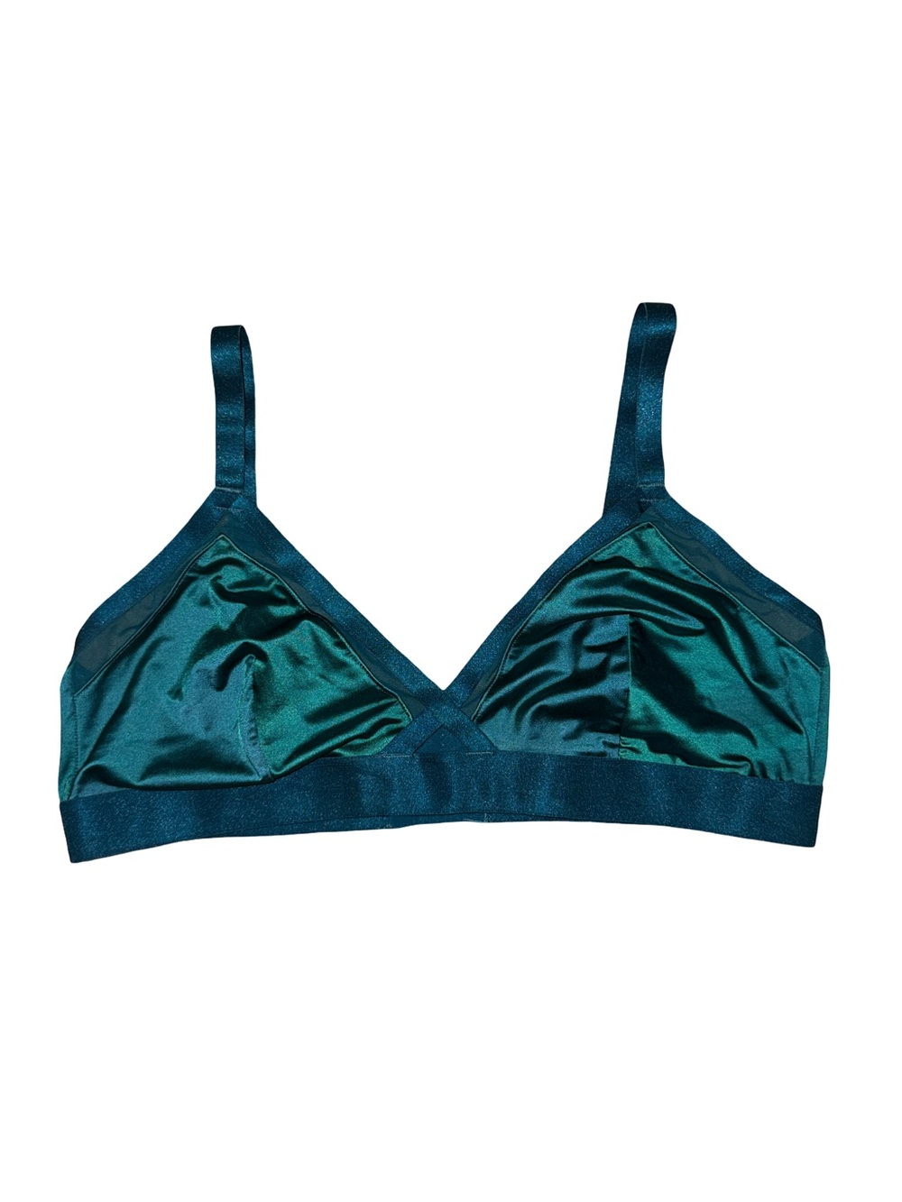 Auden Unlined Bralette XL Teal Satin Mesh Wireless Bra Adjustable Straps